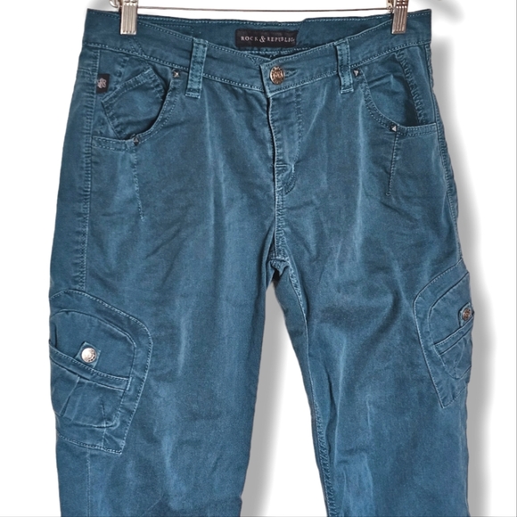 Rock & Republic Prowler Teal Cargo Jeans Womens Size 10 Ankle Length Stretch - Picture 4 of 10